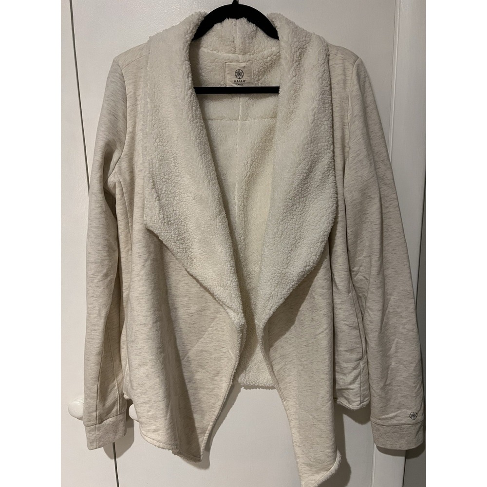 GAIAM Women's Size Large‎ Oatmeal Fleece Open Front Asymmetric Hem Jacket Sherpa